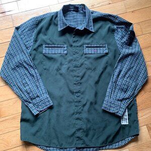 Vintage Bugle Boy Jean Company Plaid & Solid Button-Up Shirt | Size L
